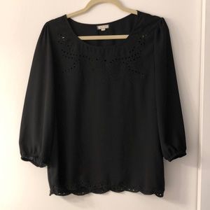 Black Eyelet Scoop Neck Blouse